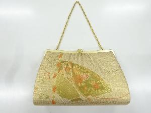 リサイクル　地紙に草花模様織出し和装バッグ